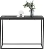 A console table with a marble-look top and black metal legs, decorated with a lamp and a vase of flowers. Náhľad obrázku produktu