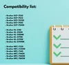 A compatibility list for Brother printers is displayed on a light blue background, with a stylized notepad graphic on the right. Produktbild-Vorschau