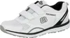 A single white athletic shoe with black accents and two velcro straps. Produktbild-Vorschau