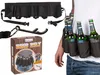 A collage showing a beer belt, its packaging, and a person wearing the belt with bottles. Produktbild-Vorschau