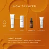 A graphic showing a skincare routine for AM, with four products: cleanse, tone, vitamin C, and sunscreen. It also includes expert advice. Voir les images du produit