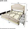 A diagram showing the dimensions of a bed frame with storage drawers. Náhled obrázku produktu