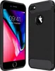 A split image showing an iPhone on the left and a black phone case on the right. Produktbild-Vorschau