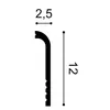 A diagram showing the dimensions of a decorative molding or trim piece. Náhled obrázku produktu