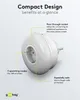A white adapter plug with text callouts highlighting its features. Voir les images du produit