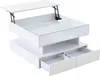 A white lift-top coffee table with glass inlay and two drawers, shown with one drawer open. Produktbild-Vorschau