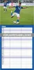 A soccer player kicking a ball on a green field, with a calendar grid below. Produktbild-Vorschau