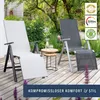 Two lounge chairs on a wooden deck in a garden setting. Náhľad obrázku produktu