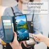A person is making a payment with a credit card at a terminal, while holding a phone case with cards inside. Produktbild-Vorschau
