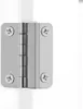 A close-up, studio shot of a silver hinge with four screws. Produktbild-Vorschau