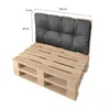 A cushion on a wooden pallet, with dimensions indicated. Produktbild-Vorschau