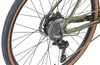 A close-up view of the rear wheel and drivetrain of a green bicycle. Produktbild-Vorschau
