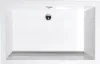 A top-down view of a white rectangular shower tray with a chrome drain in the center. Produktbild-Vorschau