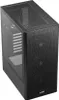 A black computer case with a glass side panel, shown from a high angle. Anteprima dell’immagine prodotto