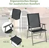 A folding garden chair is shown with callouts highlighting its features. Náhľad obrázku produktu