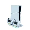 A white PlayStation 5 Slim console with two controllers charging on a white charging dock with RGB lighting. Anteprima dell’immagine prodotto