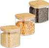Relaxdays Vorratsgläser mit Bambusdeckel, 3er Set, eckige Produktbild-Vorschau 1
