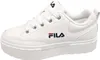 A white Fila sneaker with a platform sole is shown from the side. Produktbild-Vorschau