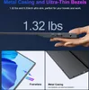 A hand holding a thin portable monitor, with close-ups of its bezels and casing. Produktbild-Vorschau