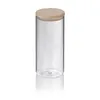 A clear, professional studio shot of a glass kitchen container with a wooden lid, isolated on a white background. Produktbild-Vorschau