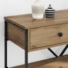 Close-up of a wooden console table with a black metal frame and a drawer. Náhľad obrázku produktu