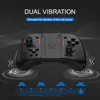 A black wireless game controller is shown with colorful LED lights and effects simulating vibration. Produktbild-Vorschau