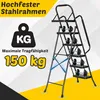 A black stepladder with dumbbells on its steps, presented with marketing text and graphics. Anteprima dell’immagine prodotto