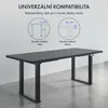 An adjustable desk frame is shown with diagrams indicating its universal compatibility. Náhled obrázku produktu