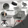 A marketing image showcasing a dark gray velvet swivel chair with various features highlighted through callouts and close-ups. Produktbild-Vorschau