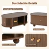 A collage of four images showcasing the details of a brown wooden coffee table. Voir les images du produit