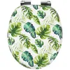A toilet seat with a tropical leaf pattern. Produktbild-Vorschau