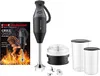 A collage showing a hand blender, its accessories, and promotional packaging. Náhľad obrázku produktu