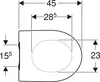 A technical drawing with dimensions of a toilet seat. Produktbild-Vorschau