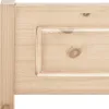 A close-up view of a wooden bed frame detail, showing the grain and knot pattern of the wood. Produktbild-Vorschau