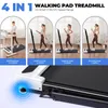 Collage of four images showing a walking pad treadmill in different modes, with a close-up of the treadmill at the bottom. Anteprima dell’immagine prodotto
