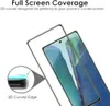 A screen protector is shown over a smartphone screen, highlighting its full coverage and curved edge design. Produktbild-Vorschau
