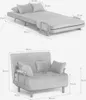 Diagrams showing the dimensions of a convertible armchair/bed in both its folded and unfolded states. Voir les images du produit