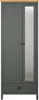 A front view of a two-door wardrobe with a drawer at the bottom and a mirror on the right door, set against a white background. Podgląd zdjęcia produktu