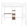A white metal loft bed with a desk and shelves, shown against a white background. Anteprima dell’immagine prodotto
