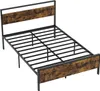 A product shot of a metal bed frame with wooden accents. Podgląd zdjęcia produktu
