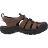A side view of a brown leather sandal with a black sole. Produktbild-Vorschau