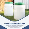 Two white plastic water barrels with green lids are shown in a grassy outdoor setting. Produktbild-Vorschau