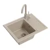 A beige granite kitchen sink with a faucet, shown from a slightly elevated angle against a white background. Produktbild-Vorschau