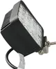 A close-up, side view of a black LED work light with a metal bracket and mounting bolt, set against a white background. A white label with text is attached to the cable. Produktbild-Vorschau
