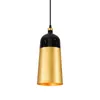 A pendant light with a black top and a gold cone-shaped shade, suspended by a black cord against a white background. Produktbild-Vorschau
