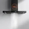 A black kitchen range hood mounted on a wall, with light emitting from beneath. Náhľad obrázku produktu