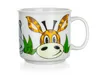 A white ceramic mug with cartoon animal designs, including a giraffe and a rhino, on a white background. Náhled obrázku produktu