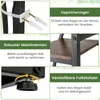 Collage of images showing features of a plant stand, including anti-tip hardware, metal frame, and adjustable feet. Náhľad obrázku produktu