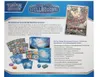 A marketing image showcasing a Pokémon TCG Top Trainer Box, including booster packs, card sleeves, dice, and a featured Pokémon card. Produktbild-Vorschau
