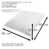 A white pillow with dimensions indicated by arrows and text. Produktbild-Vorschau